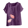 thumbnail image 4 of PBNBP Linen Shirts for Women,Short Sleeve Blouse for Women Plus Size Cotton Linen Tops Summer Buttons Crew Neck Graphic Flower Print Casual Shirts, 4 of 5