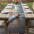 thumbnail image 5 of Beach Conch Cotton Linen Table Runner for Dining Kitchen, Sunset Ocean Waves Seaside Sky Seashell Wedding Outdoor Party Tablerunners Decoration, Dresser Scarf Coffee Tablecloth Runners 13x70 Inches, 5 of 8