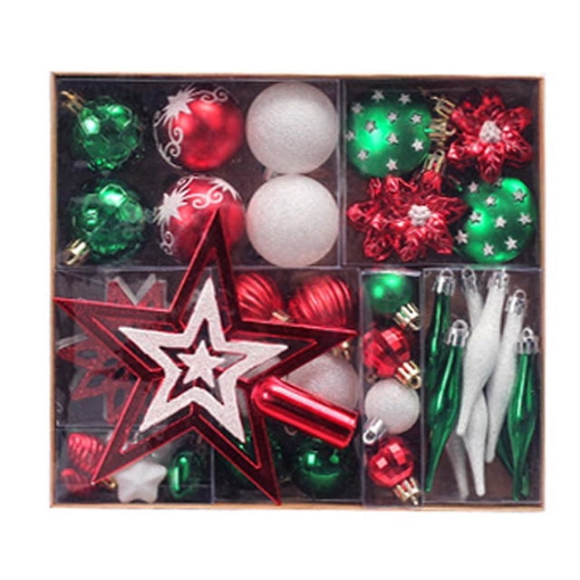 Juego de 58 adornos colgantes para árbol de Navidad, bolas navideñas irrompibles de colores, estrellas y colgantes