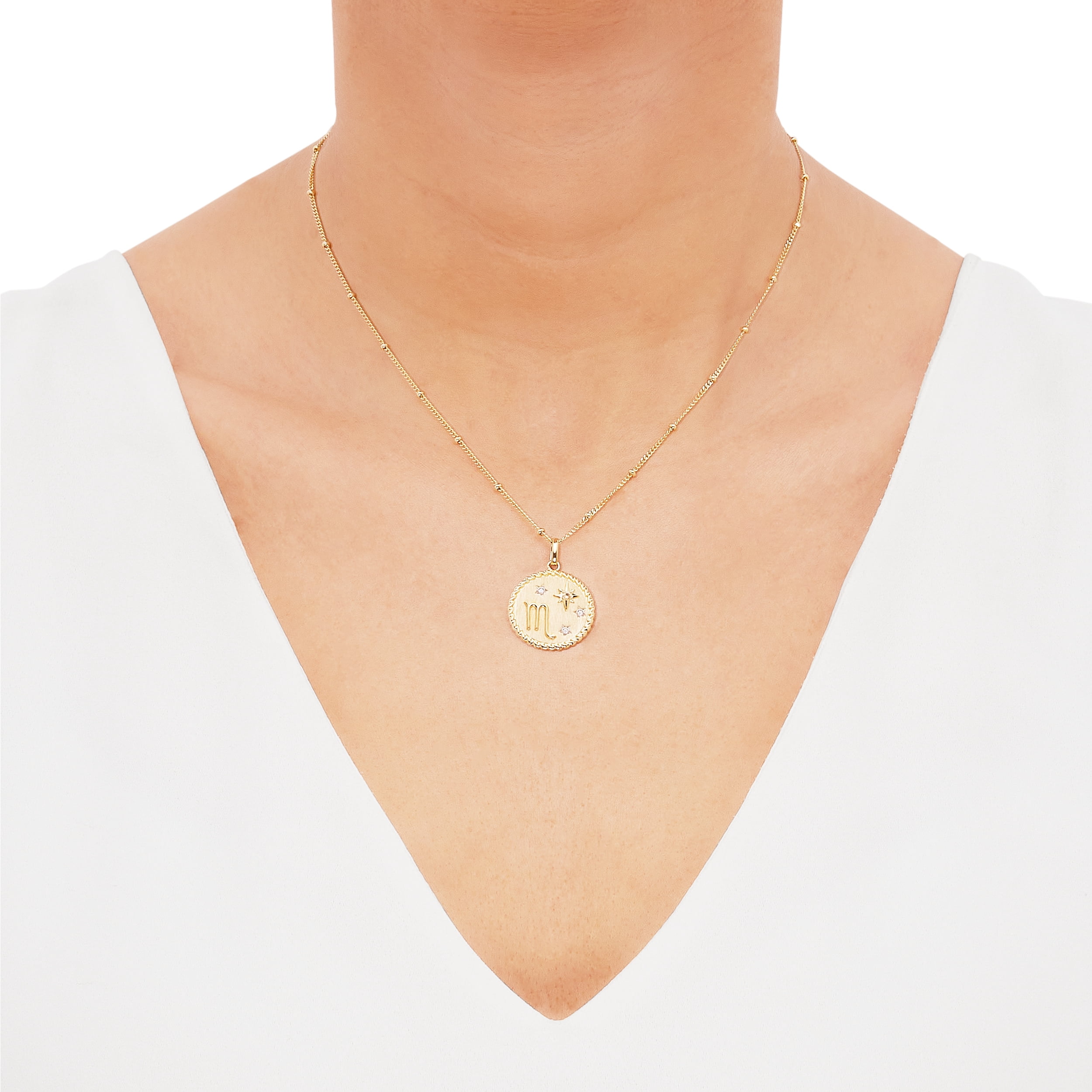 Brilliance Fine Jewelry Scorpio Symbol Pendant in Sterling Silver and 14K Gold Plate,20"