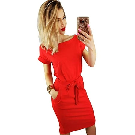 Women's Elegant Short Sleeve Wear to Work Casual Pencil Dress with