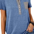 thumbnail image 4 of Camiseta con cuello redondo para mujer, camiseta de manga corta con cuello redondo y bloqueo de color con bolsillo, color azul S, 4 of 6