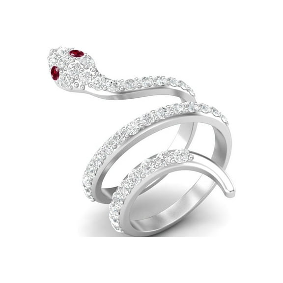 Mooneye 925 Sterling Silver Women Valentines Day Gifts Wrap Ring Ruby Glass Field Cobra Snake Rings