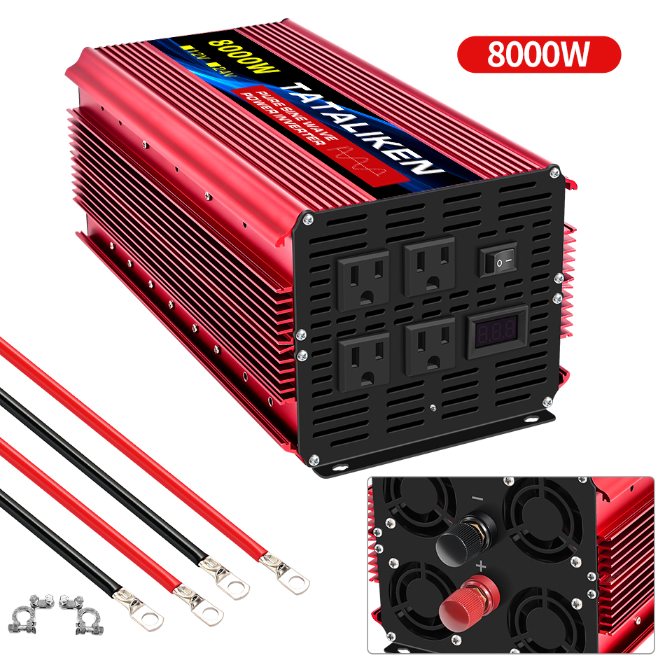 Power Inverter 10000W DC 12V to AC 110V 60HZ Pure Sine Wave Inverter with LCD Display Remote Control 4AC Outlets