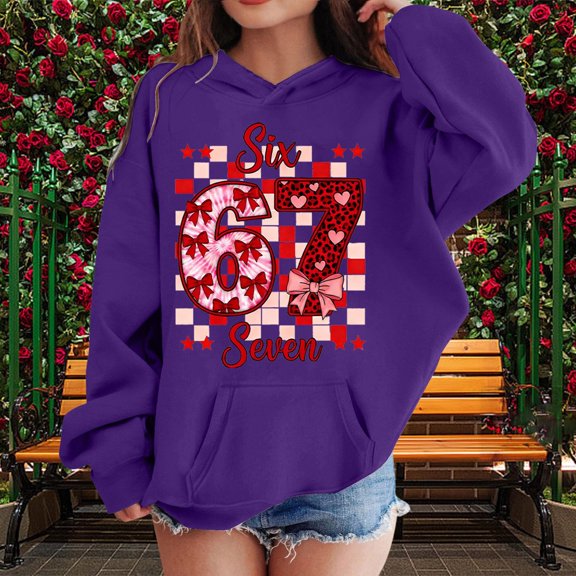 67 Six Seven Letter Hoodies Sweatshirts For Kids Hoodies Sweatshirts Casual Kids Unisex Valentine'S Day Graphic Print Pullover Hoodie For Girls And Boys Sweatshirt Dark Purple 110(4-5 Years)