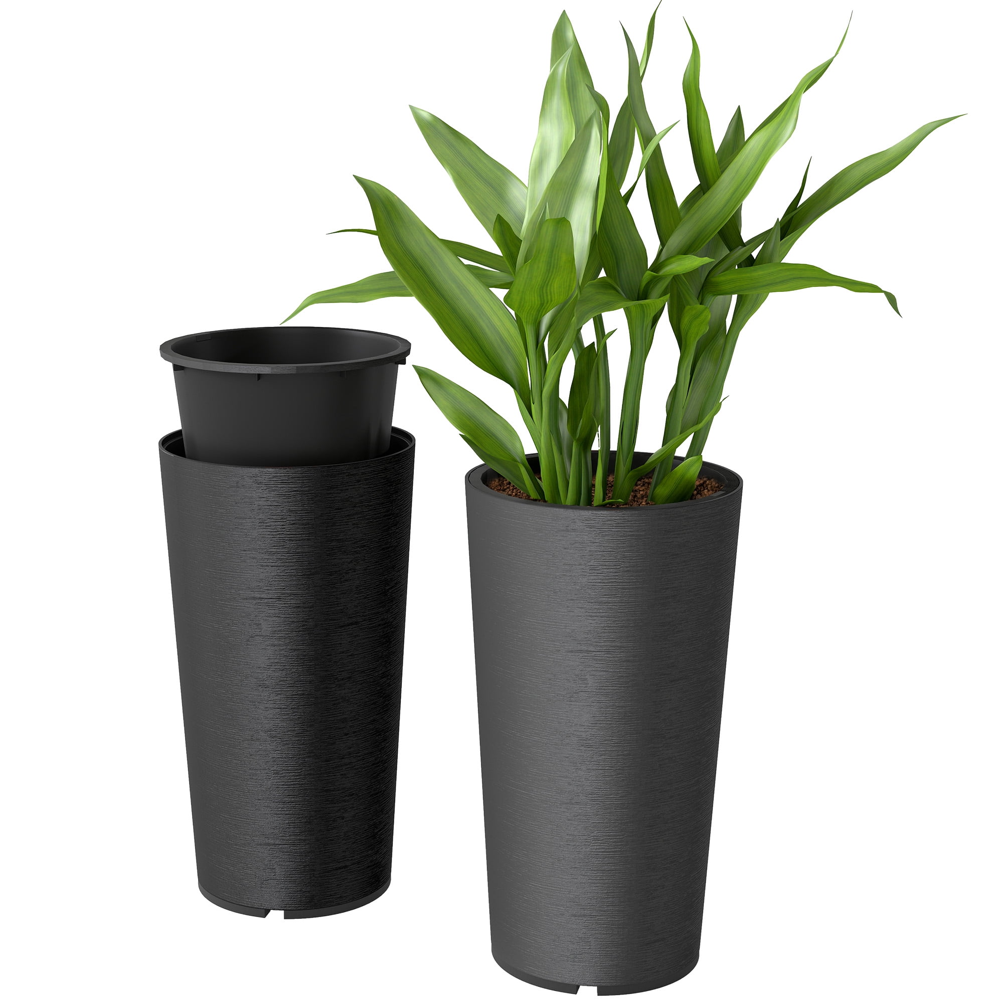 Outsunny 29 Inch Outdoor Planter, Weather and UV Resistant Stackable Large Planters, Black