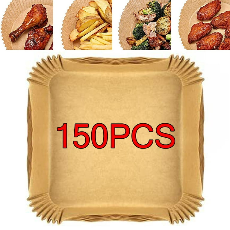 150 pcs Air Fryer Paper Liners Non-Stick Disposable Air Fryer Liners Basket  Unperforated Square Paper Air Fryer Liners for Baking Roasting Microwave  (Natural Color,6.3 Inches) - Natural 
