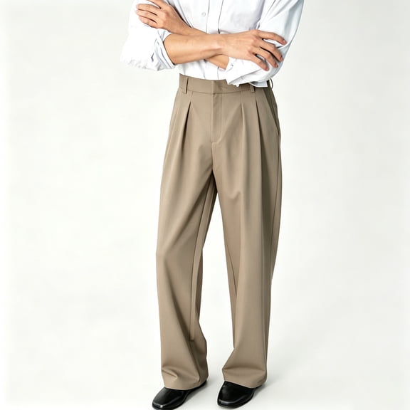 Men Classic Fit Wrinkle Free Stretch Khaki Straight Business Trousers S-XL