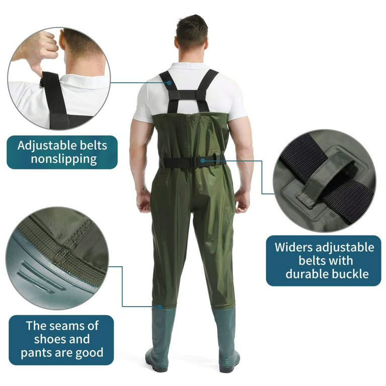 Altatac Fly Fishing Hunting Chest Waders Waterproof Stocking Foot Wader Pants with Boots, Size 9, Adult Unisex, Green