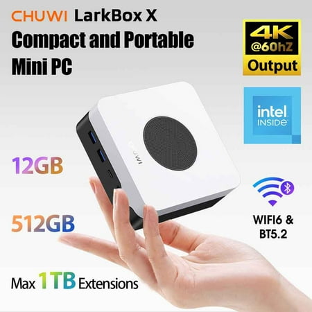 CHUWI LarkBox X Mini PC,512GB SSD 12GB RMA,Intel 12th Gen N100(Beat to Core i3-1115G4,up to 3.4Ghz),Windows 11 Mini Gaming/Bussiness Desktop Computers,WIFI 6,Hybrid–Cooling System