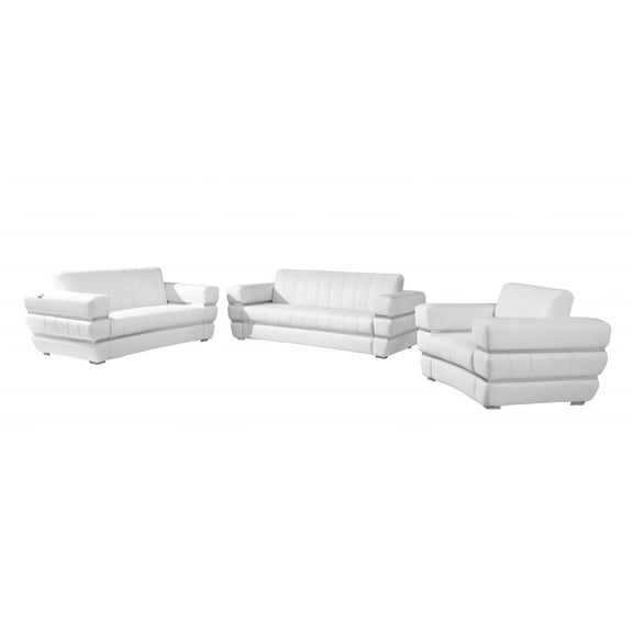 Three Piece White Italian Leather Six Person Seating Set