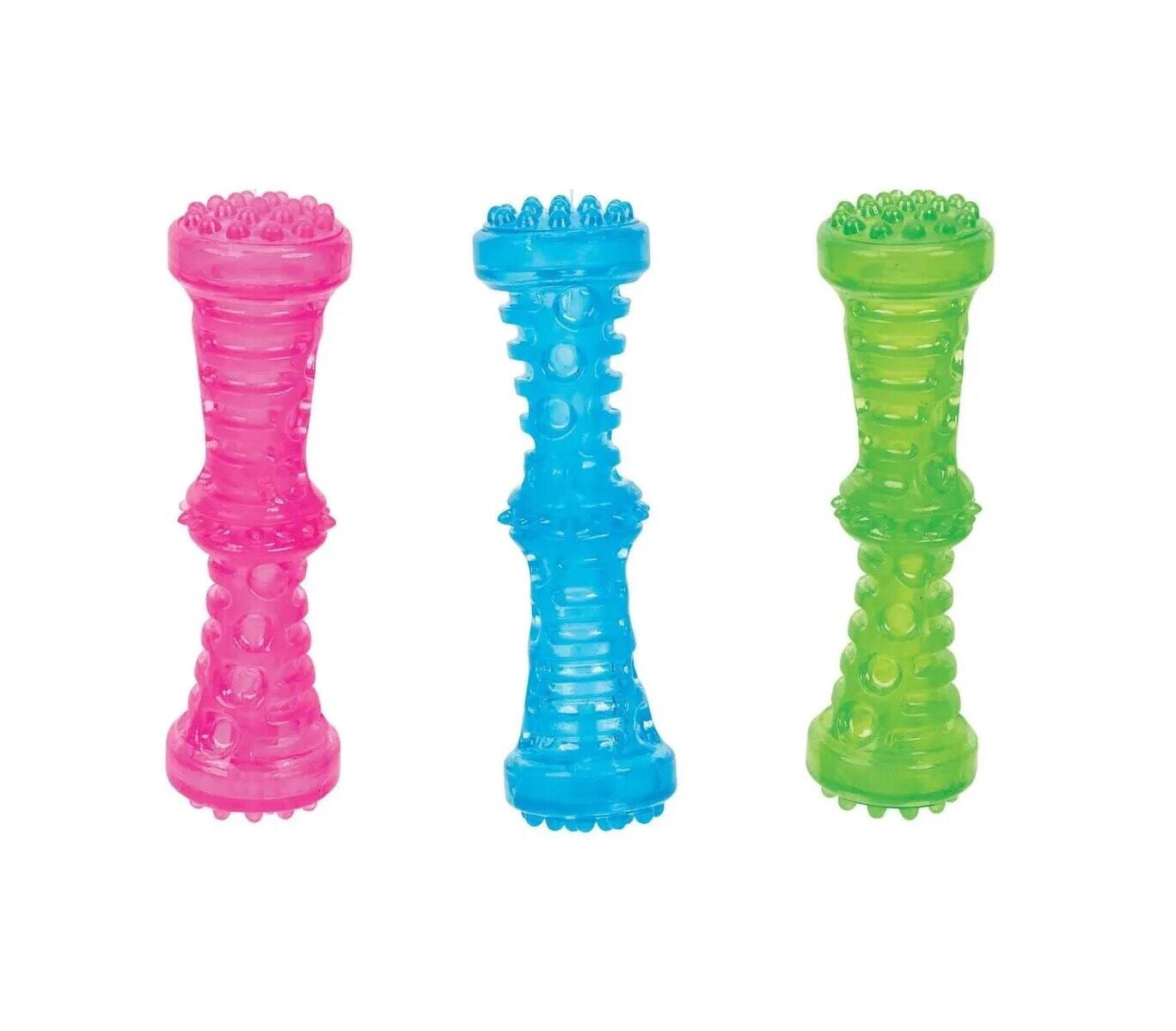 Durable Dog Toys Toss Fetch Stick Chew Squeaker 7 Inch Dental Health Gum Massage (Green)