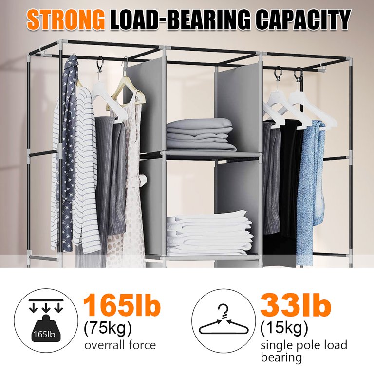 HONEIER Closet Organizer, 25mm Steel Tube Wardrobe Closet with 4 Hanging  Rod, 69*67 Inch Large Size Portable Closet, Heavy Duty Clothes Storage  Organizer Clothes Rack with Cover 