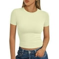 thumbnail image 3 of LISTHA Womens Summer Crop Tops Short Sleeve Tight Workout Crew Neck Tees Y2k Going Out Summer Shirt cream color XL, 3 of 7