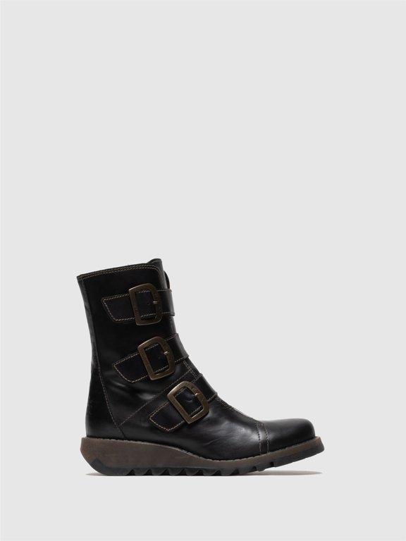 Womens Black SCOP110 Chelsea Leather Ankle Zip Biker Boots