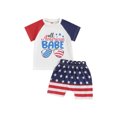 thumbnail image 2 of Aojekbee Baby Patriotic Outfits Sunglasses Star Stripe Print Short Sleeve T-Shirt and Elastic Shorts Set for Toddler, 2 of 10