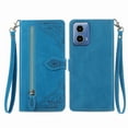thumbnail image 2 of ELEHOLD Luxury Folio Wallet Case for Motorola Moto G Play 5G 2024,Moto G 5G 2024, Embossed Flower Pattern 7 Card Slots Zipper Pocket Wrist Strap Kickstand Case Cover, Blue, 2 of 7