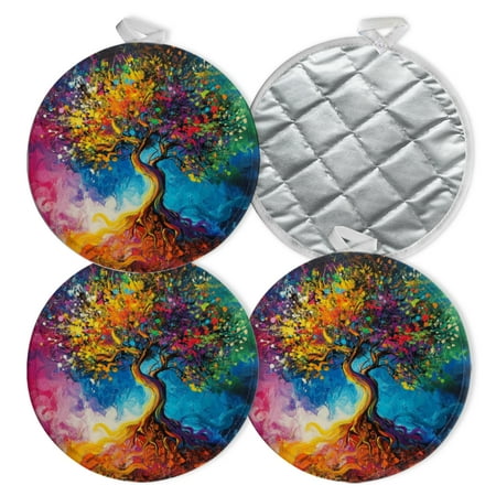 

4 PCS Pot Holders for Kitchen Potholders Sets with Hook for Oven Cooking Baking Ethereal Chromatic Tree