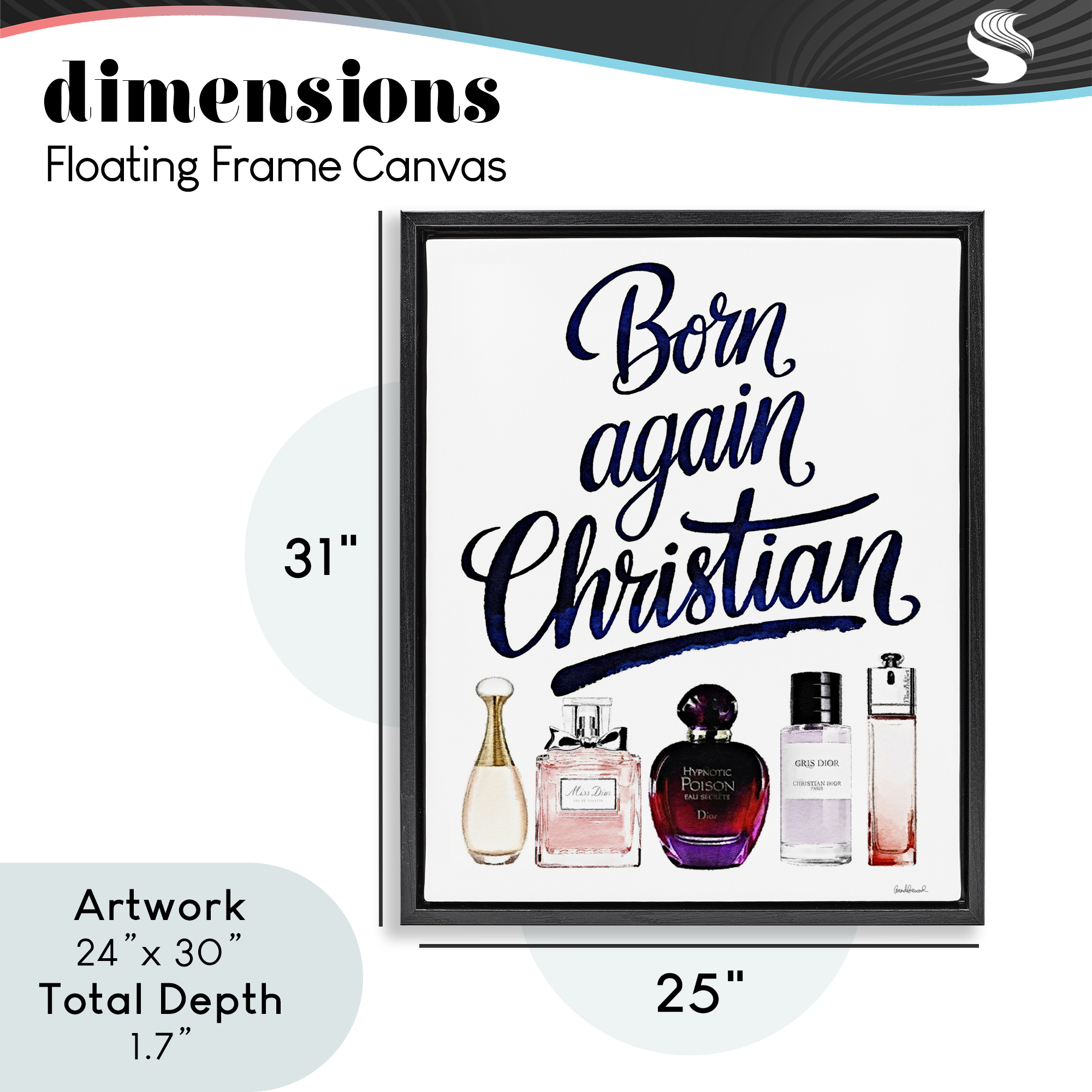 Born Again Christian Skincare Black Framed Floater Canvas Wall Art, design by Amanda Greenwood