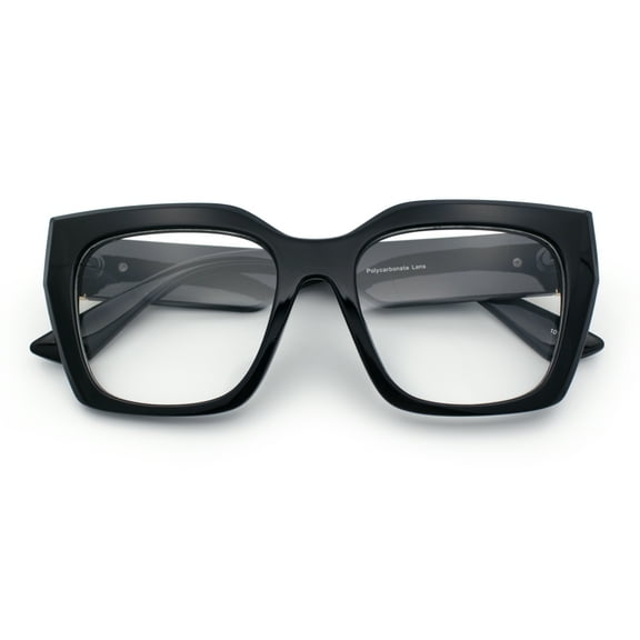 Womens Luxury Jaguar Head Jewel Thick Horn Cat Eye Clear Fashion Eyeglasses Shiny Black