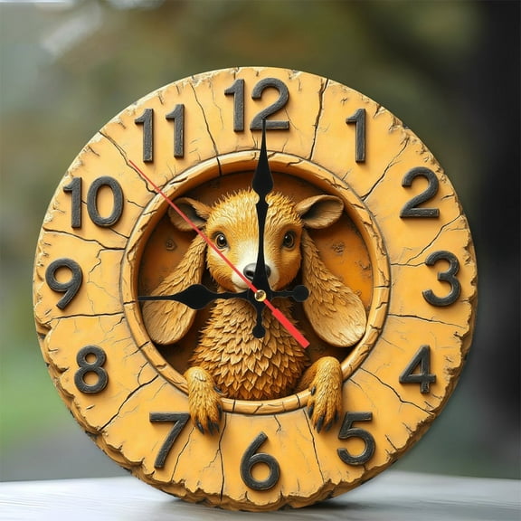 Cute Goat Wall Clock Creative Home Decor 10-Inch Silent Wooden Wall Clock, Battery Operated (AA Batteries Not Included), Artistic Home Decor