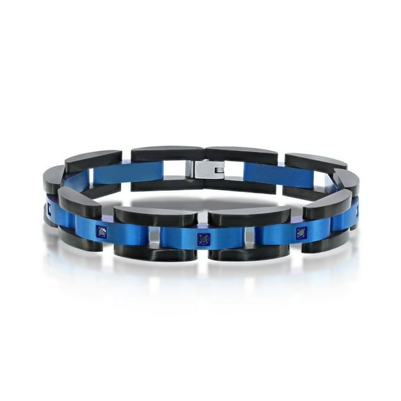 TheJewelryHut Designer Sterling Steel Blue & Black Link CZ Bracelet