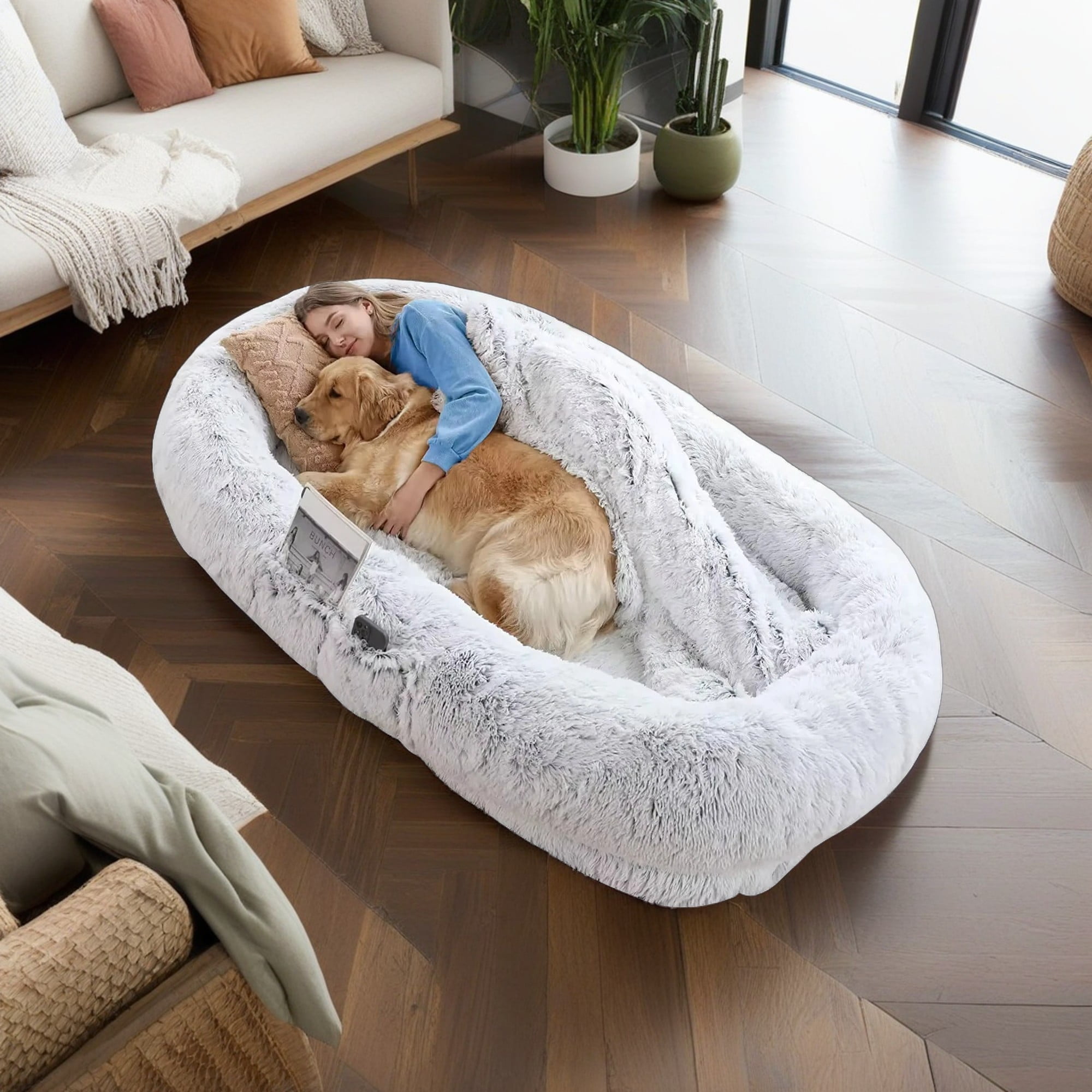 resenkos 71" Dog Beds for Large Dogs Giant Dog Bed Human Size Pet Bed for People 30D Sponge Bean Bag Bed Detachable Washable, Gray