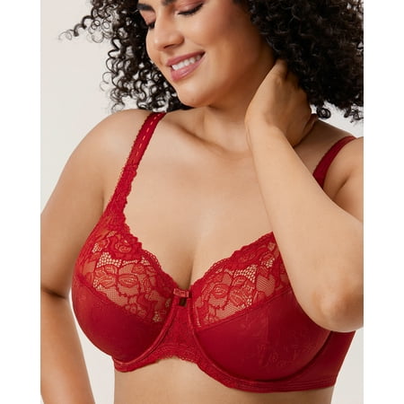 DELIMIRA Women s Plus Size Full Coverage Underwire Unlined Minimizer Lace Bra