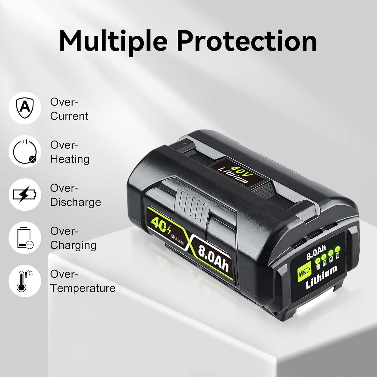 Upgraded 8.0Ah Replacement for Ryobi 40V Battery Compatible with OP4026 OP40601 OP4050A OP4040 40V Cordless Power Tools