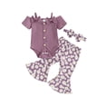 thumbnail image 1 of Gupgi 2Pcs Newborn Baby Girls Spring Outfits Infant Short Sleeve Rib Romper + Daisy Flare Pants + Headband Set, 1 of 9