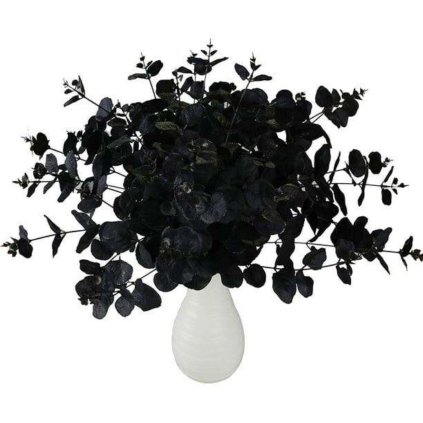 2 Pack Black Fake Flowers Artificial Eucalyptus Stems Bouquet