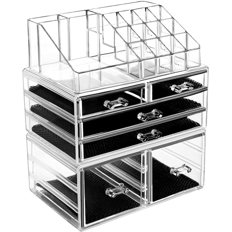 HBlife Makeup Organizer 3 Pieces Acrylic Cosmetic Storage Drawers and  Jewelry Display Box, Clear 