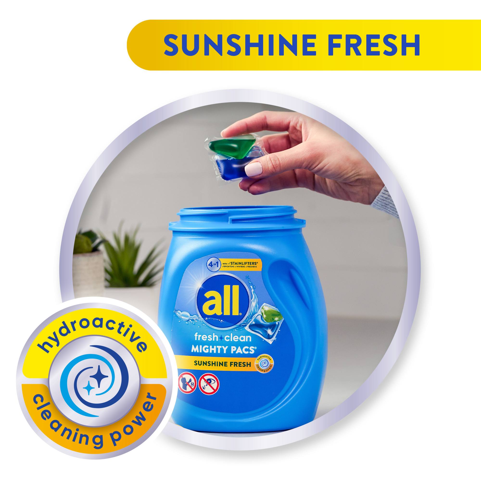 all Mighty Pacs Laundry Detergent Pacs, Fresh Clean 4 in 1 with Stainlifters, Sunshine Fresh, 75 Count - image 2 of 6