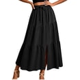 thumbnail image 2 of Hvogkswy Womens Midi Skirt, Drawstring Elastic Waist Ruffled Hem Skirts Fashion Casual Vacation Ladies Summer A-Line Slit Flowing Long Skirt, 2 of 6