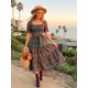 thumbnail image 5 of Vestido de mujer de otoño con estampado a cuadros, mangas abullonadas, escote cuadrado, corpiño ajustado y corte en A fluido., 5 of 7