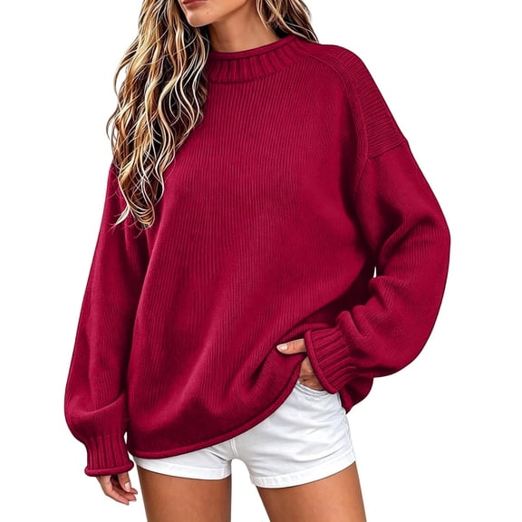 Binmer Women’s Oversized Mock Neck Knit Pullover Sweater Long Sleeve Loose Fit Knitted Jumper Ladies Casual Everyday Sweater Top,Sizes S-3XL