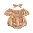 thumbnail image 1 of EIMELI Vêtements pour Bébé Fille Robe Barboteuse Smockée Couleur Unie Robes Froncées Grenouillère à Bulles Bandeau Vêtements d'Été Mignons, 1 of 9