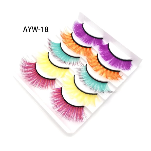 Zhuge Pestañas postizas de visón de colores, pestañas postizas de visón de gato largas y gruesas, rizadas y espectaculares, 5 pares (AYW-18)