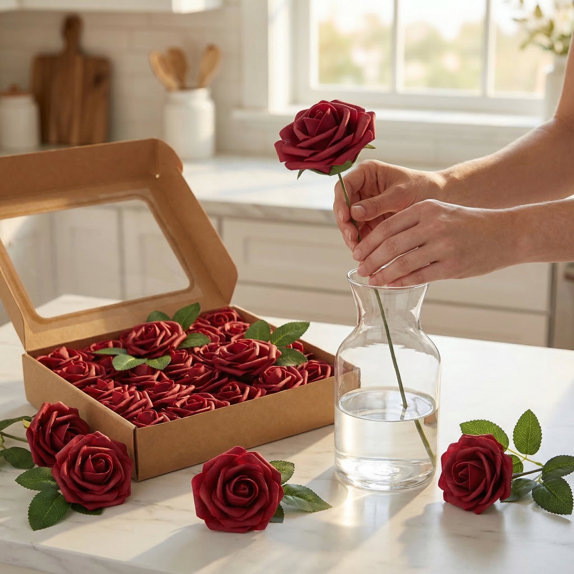 Unique Bargains Artificial Detachable Rose Silk Flower Claret 7.1"
