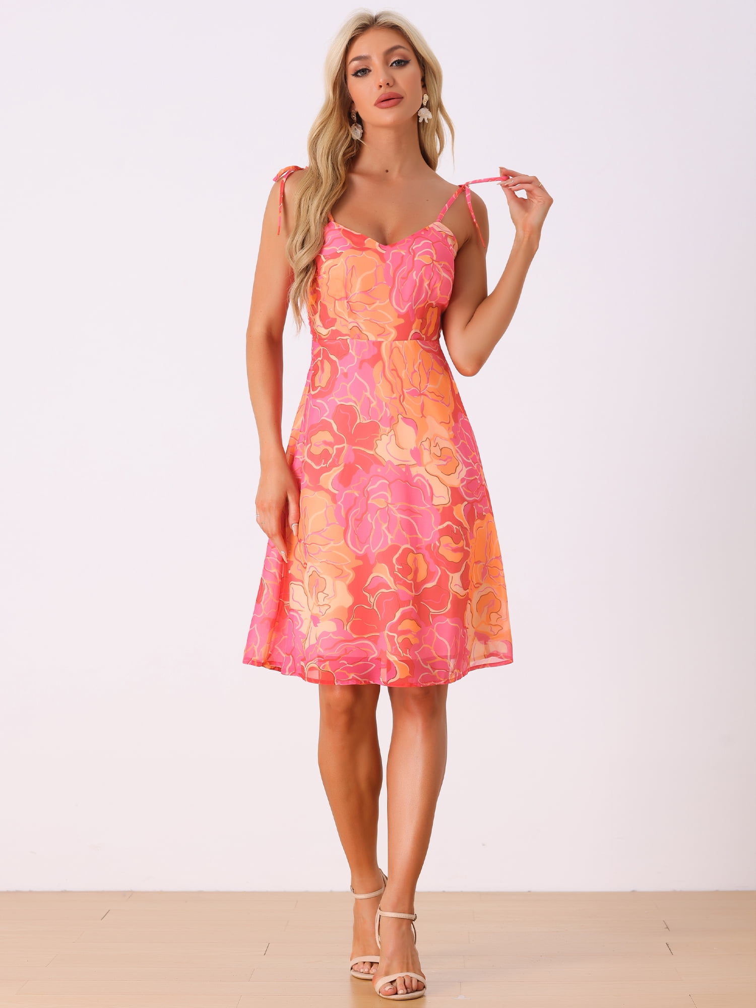 DARING DIVA Spaghetti Strap Summer Floral Print Midi Dress XS Hot Pink