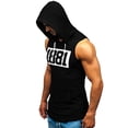 thumbnail image 2 of RYDCOT Men Fitness Muscle Print Sleeveless Hooded Bodybuilding Pocket Tight-drying Tops Black XL, 2 of 6