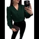 thumbnail image 3 of Blusas Informales de Negocios para Mujer, Camisas de Verano de Larga con Botones y Cuello en V, Blusas de . Verde L, 3 of 8