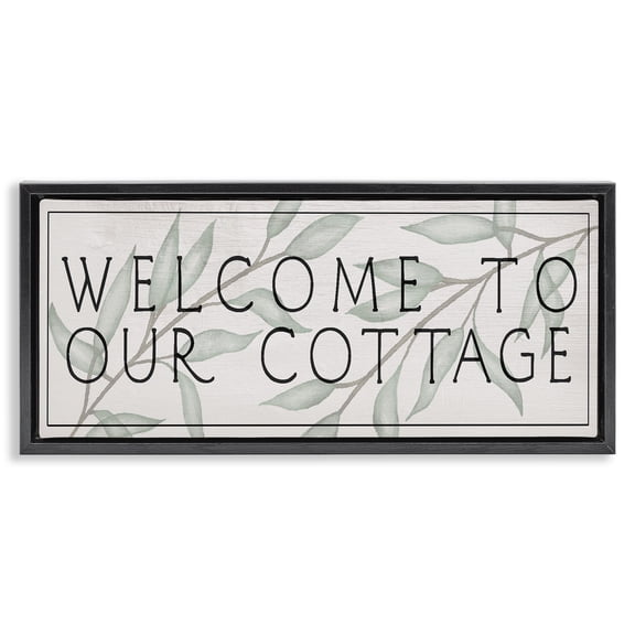 Stupell Industries Rustic Cottage Welcome Quotes and Sayings Painting Black Floater Framed Canvas Art Print Wall Art, 25 x 11