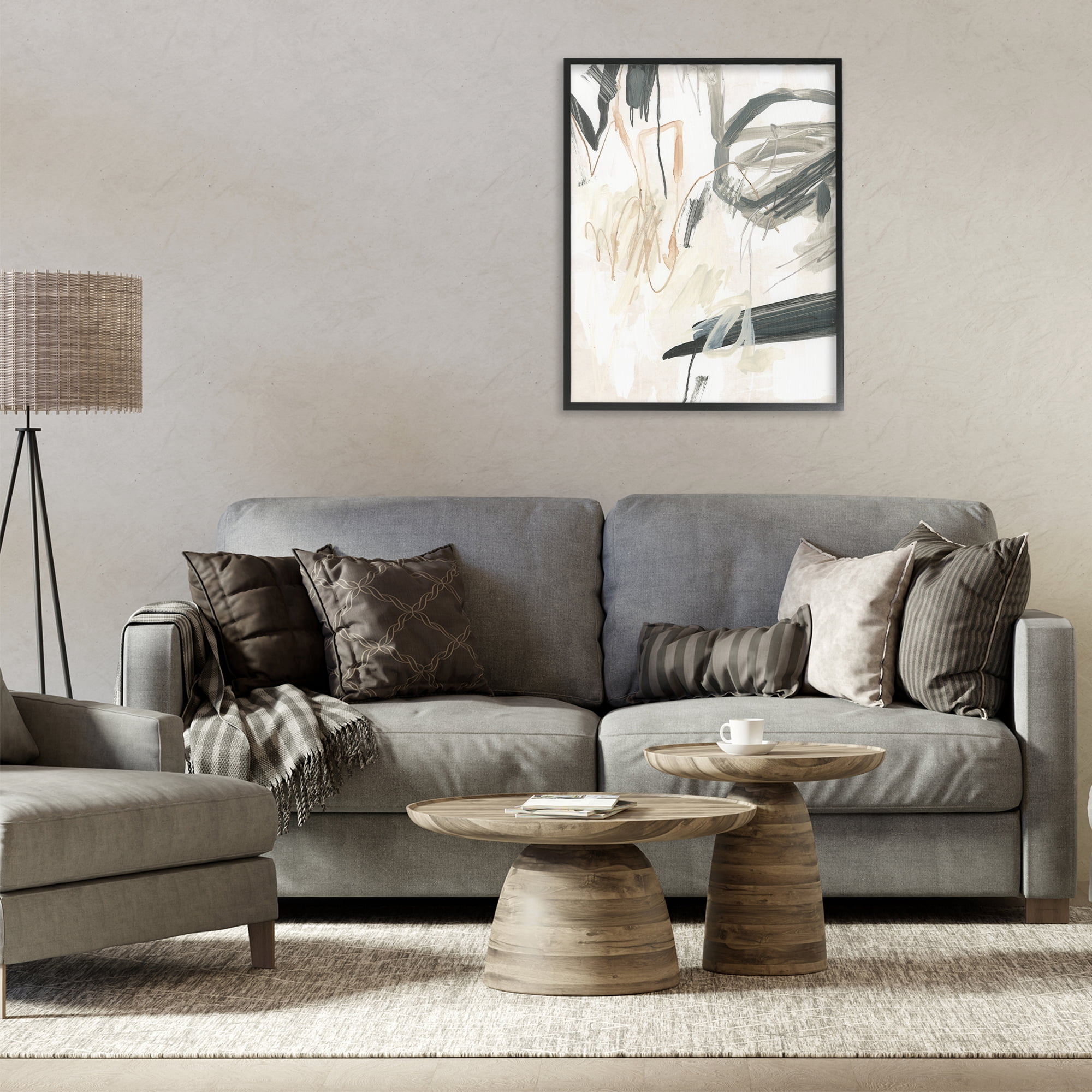 Stupell Industries Scribbled Abstract on Beige Abstract Painting Black Framed Art Print Wall Art, 24 x 30