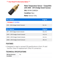 thumbnail image 2 of Water Temperature Sensor - Compatible with 2008 - 2016 Dodge Grand Caravan 2009 2010 2011 2012 2013 2014 2015, 2 of 2