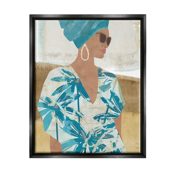 Stupell Boho Girl Portrait Collage Botanical & Floral Painting Black Floater Framed Art Print Wall Art