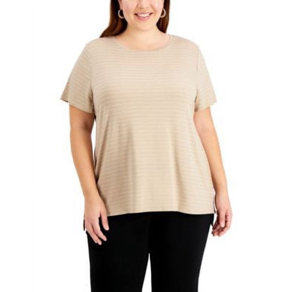 MSRP $40 Alfani Plus Size Striped Top Beige Size 2X