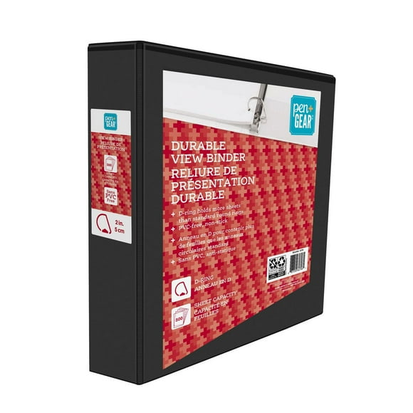 PEN+GEAR 2" DURABLE VIEW BINDER, Slant D-Ring, BLACK