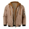 thumbnail image 2 of Brondbend Men Coats Jackets for Men Hooded Long Sleeved Zipper Pocket Outerwear Solid Color Comfy Jacket Loose Fit Outdoor Tops Khaki, 2 of 3