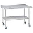 thumbnail image 1 of Ourlova Table de Travail de Préparation en Acier Inoxydable 60x24 Pouces avec Dosseret et 4 Roulettes, Table de Travail Commerciale Robuste pour Cuisine, Réglable sous Tablette pour Restaurant, Entreprise, Maison, Usage Extérieur, 1 of 5